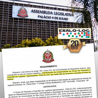 ESALQ-LOG recebe reconhecimento da Assembleia Legislativa de SP por seu aniversário de 20 anos