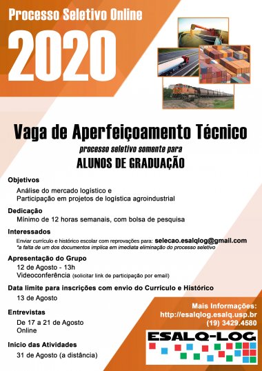 ESALQ-LOG abre vagas de aperfeiçoamento técnico para segundo semestre de 2020