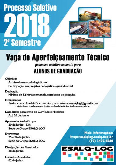 ESALQ-LOG abre vagas de aperfeiçoamento técnico para 2018