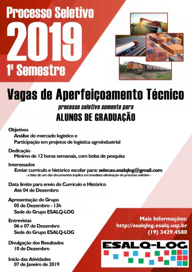 ESALQ-LOG abre vagas de aperfeiçoamento técnico para 2019